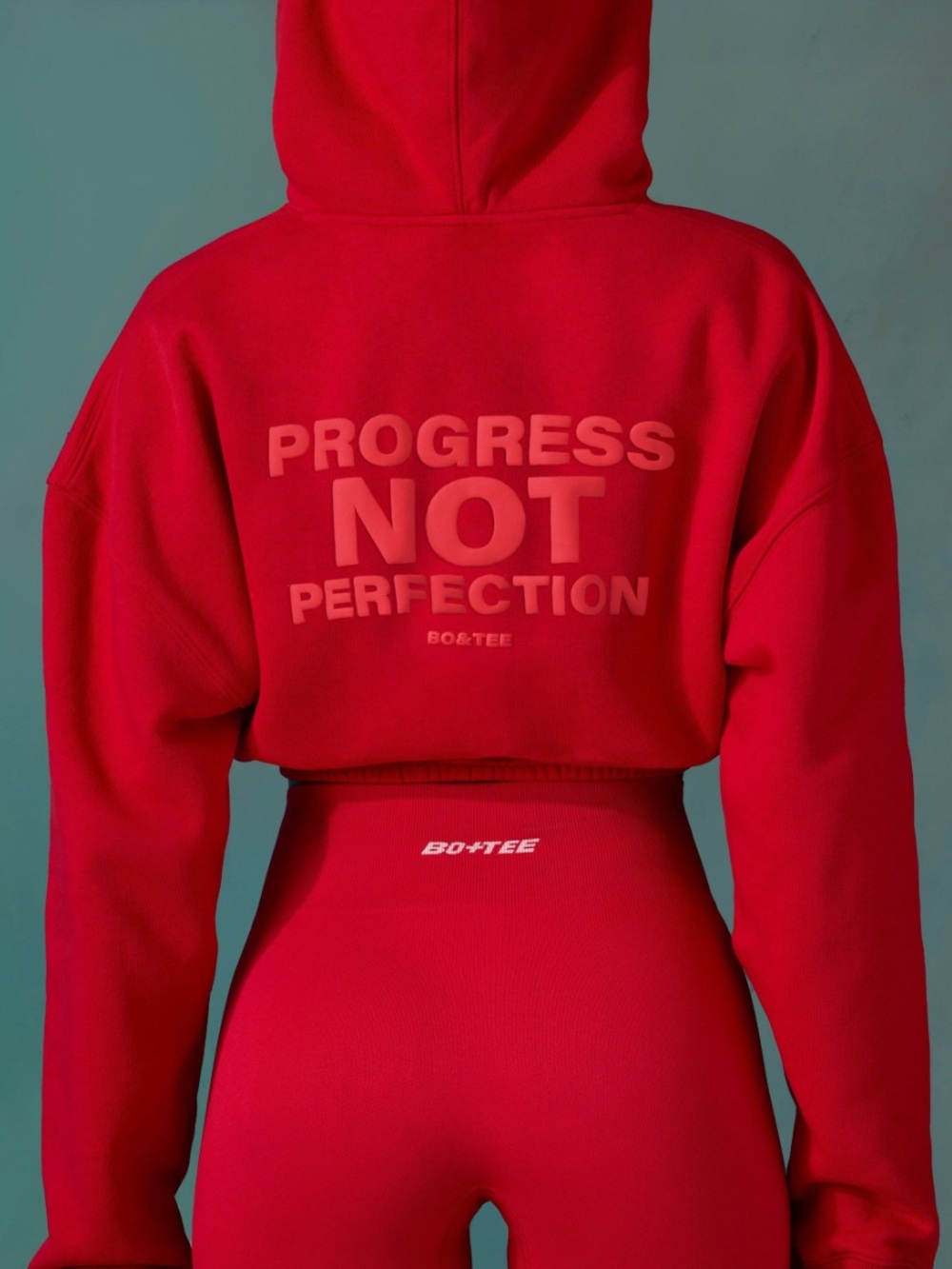 Bo & Tee "PROGRESS NOT PERFECTION" Cropped Hooded Sweatshirt